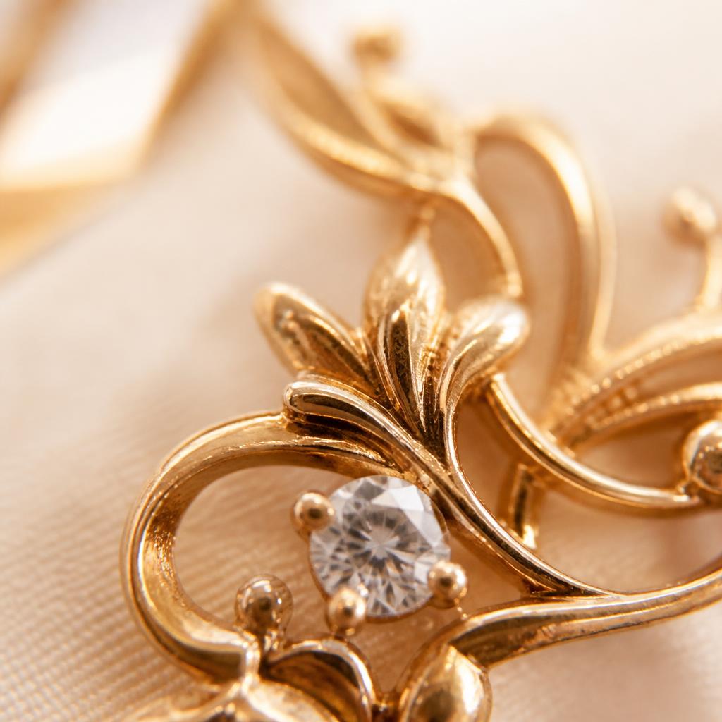 Macro close-up of hand-set stones on a Nooré gold ring