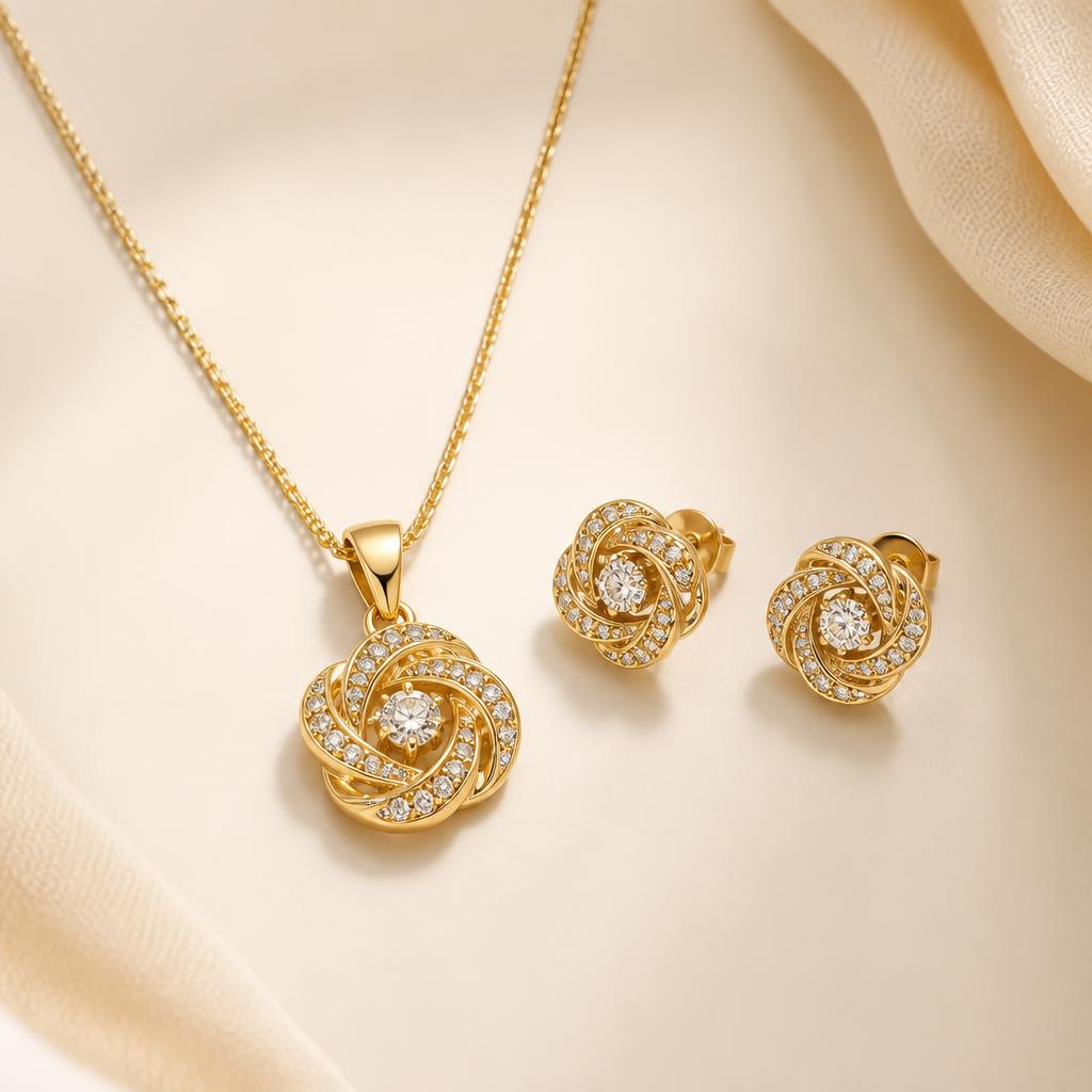 Amaira Pendant Set photographed on a warm ivory background