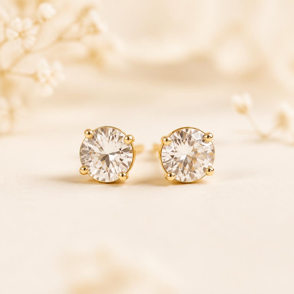 Zoya Crystal Studs photographed on a warm ivory background