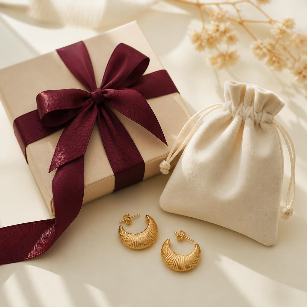 Nooré gift box with ivory pouch and ribbon